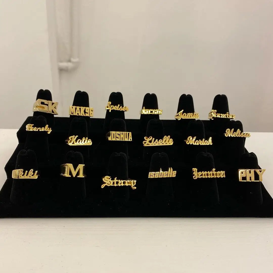 DUOYING Custom Name Ring 3D Letter Retro Copper Alloy