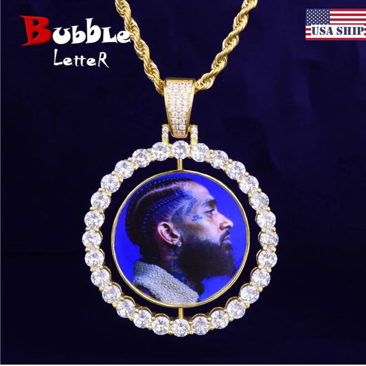 Bubble Letter Custom Photo Necklace for Men Pendant