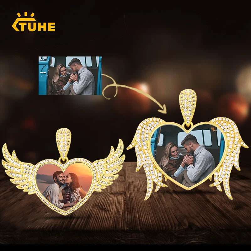 TUHECN Custom Memory Medallion Heart Photo Pendant Necklace
