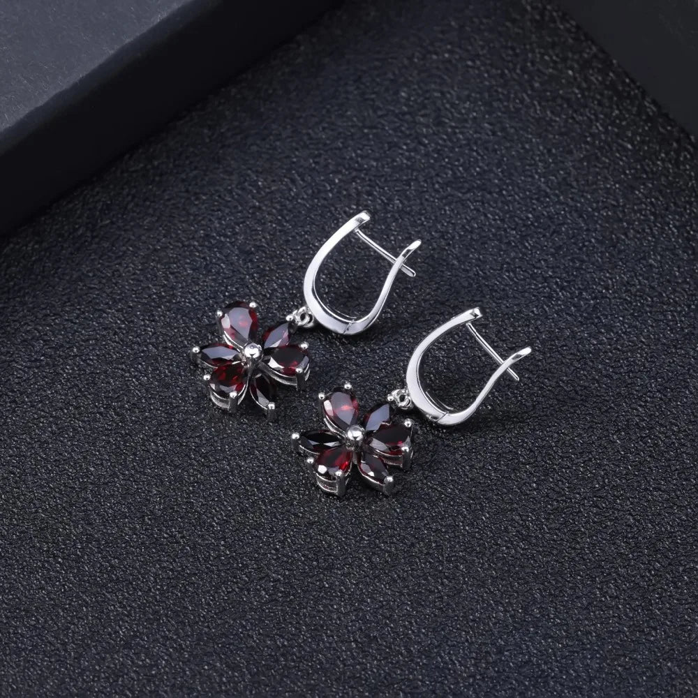 Gems Ballet Garnet Sterling Silver Flower Design Earrings