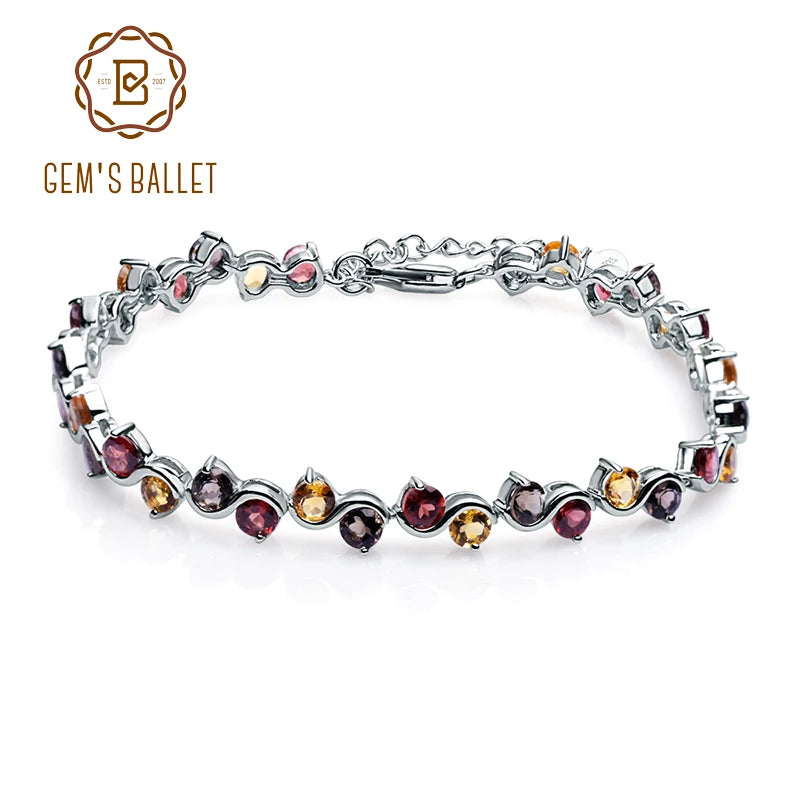 GEM'S BALLET Garnet Citrine Smoky Quartz Tennis Bracelet 925