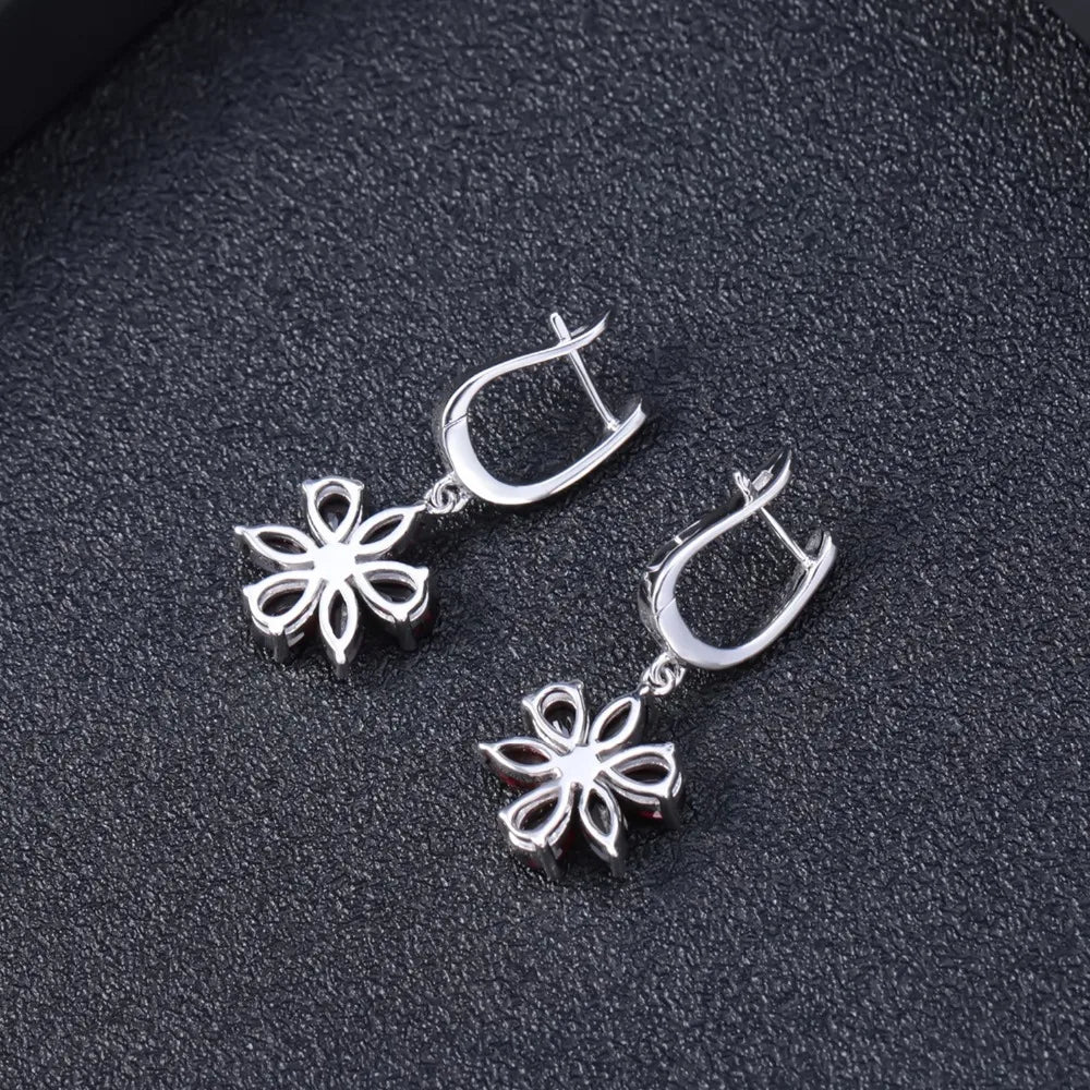 Gems Ballet Garnet Sterling Silver Flower Design Earrings