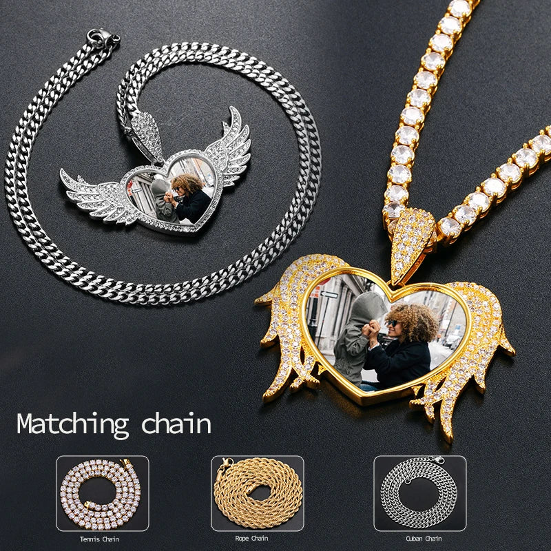 TUHECN Custom Memory Medallion Heart Photo Pendant Necklace