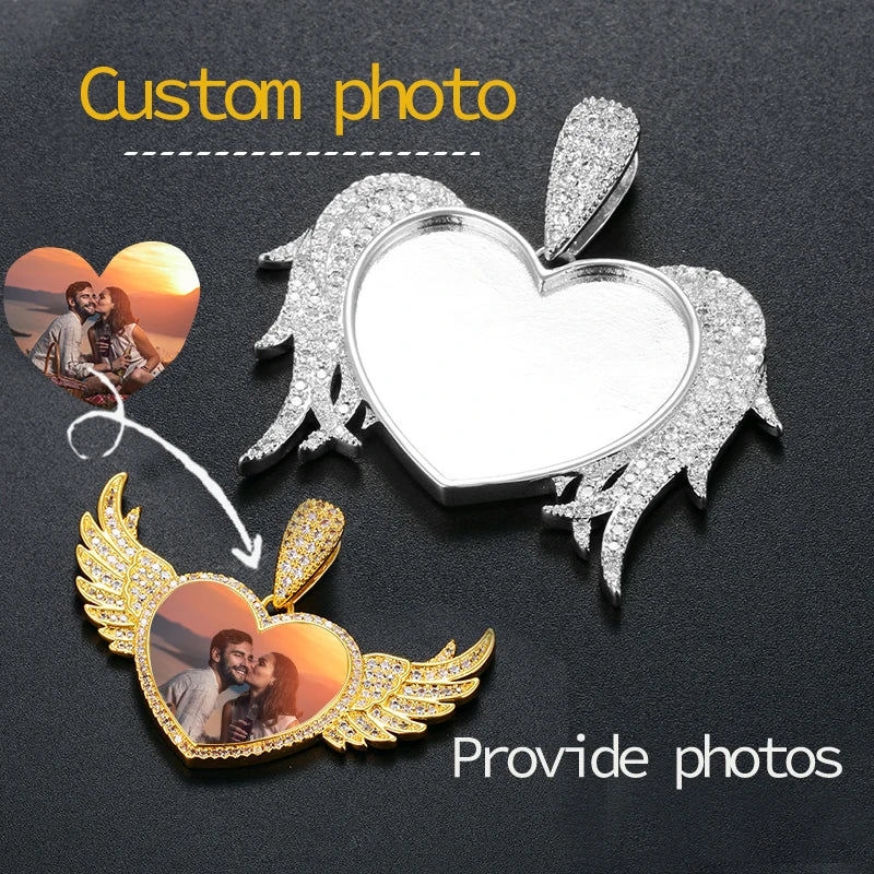 TUHECN Custom Memory Medallion Heart Photo Pendant Necklace