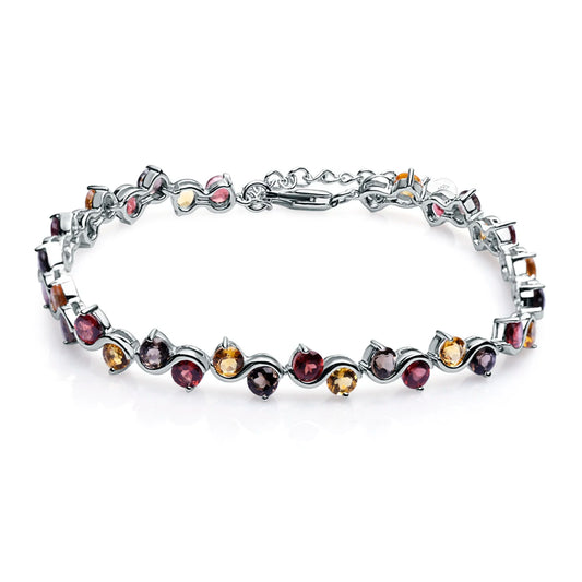 GEM'S BALLET Garnet Citrine Smoky Quartz Tennis Bracelet 925