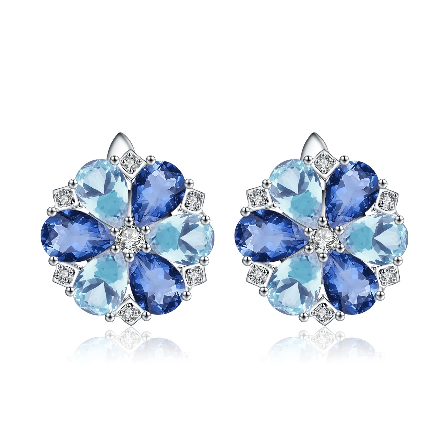 Gem's Ballet Clip Earrings Citrine Garnet Flower Shape
