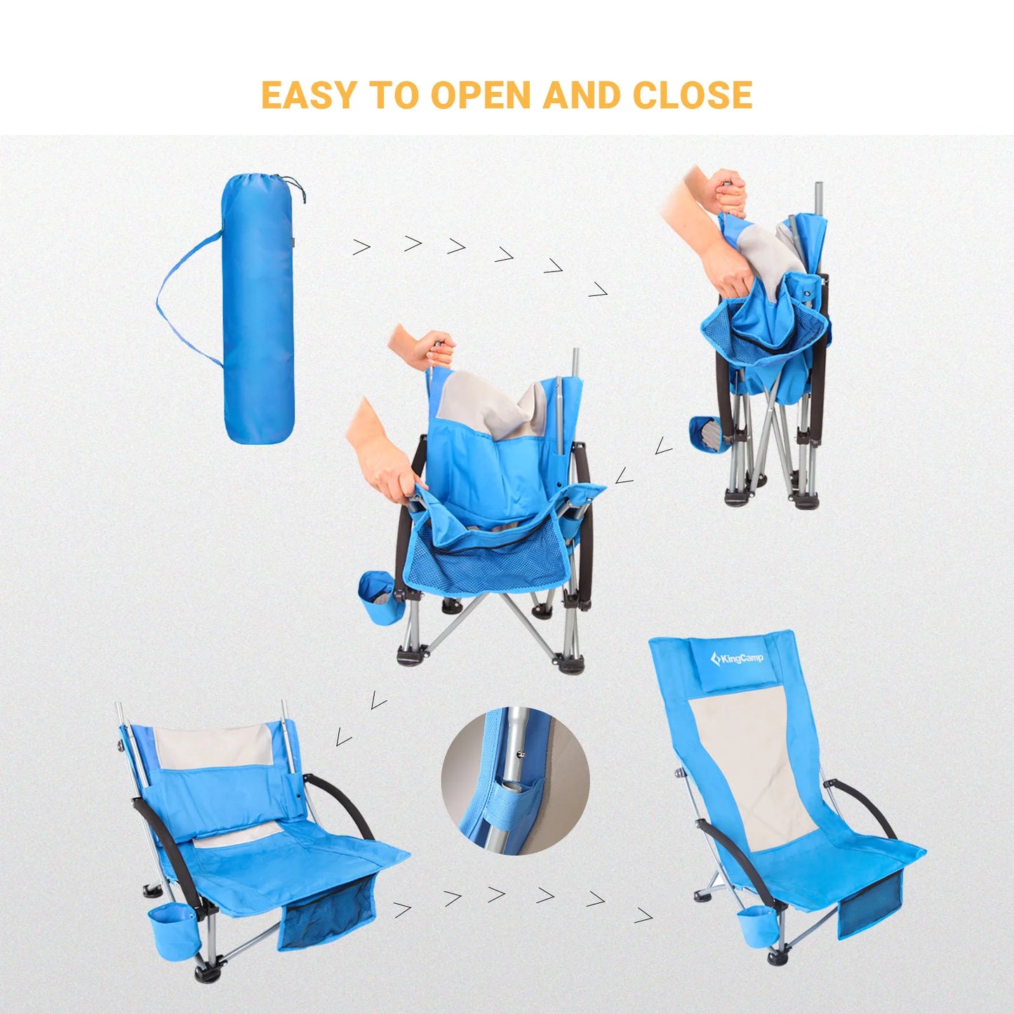 KingCamp High Back Beach Chair Padded Armrests CupHolder
