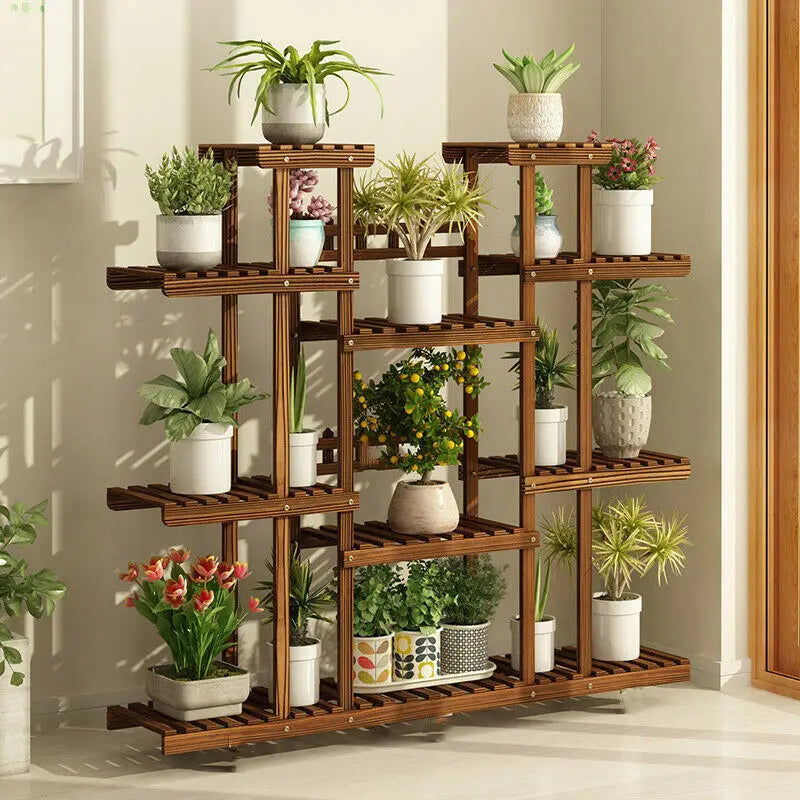 Hign-concerned 11 Tier Wood Plant Stand Natural Pine Rack