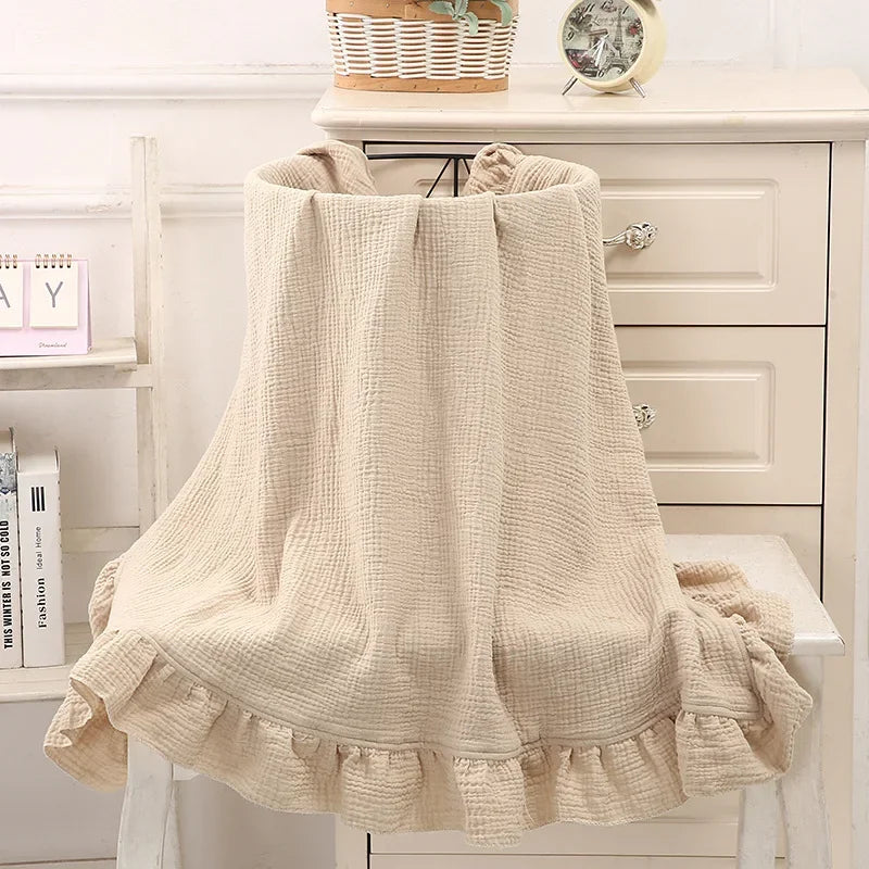 Ruffled Muslin Baby Swaddle Blanket Organic Cotton Newborn