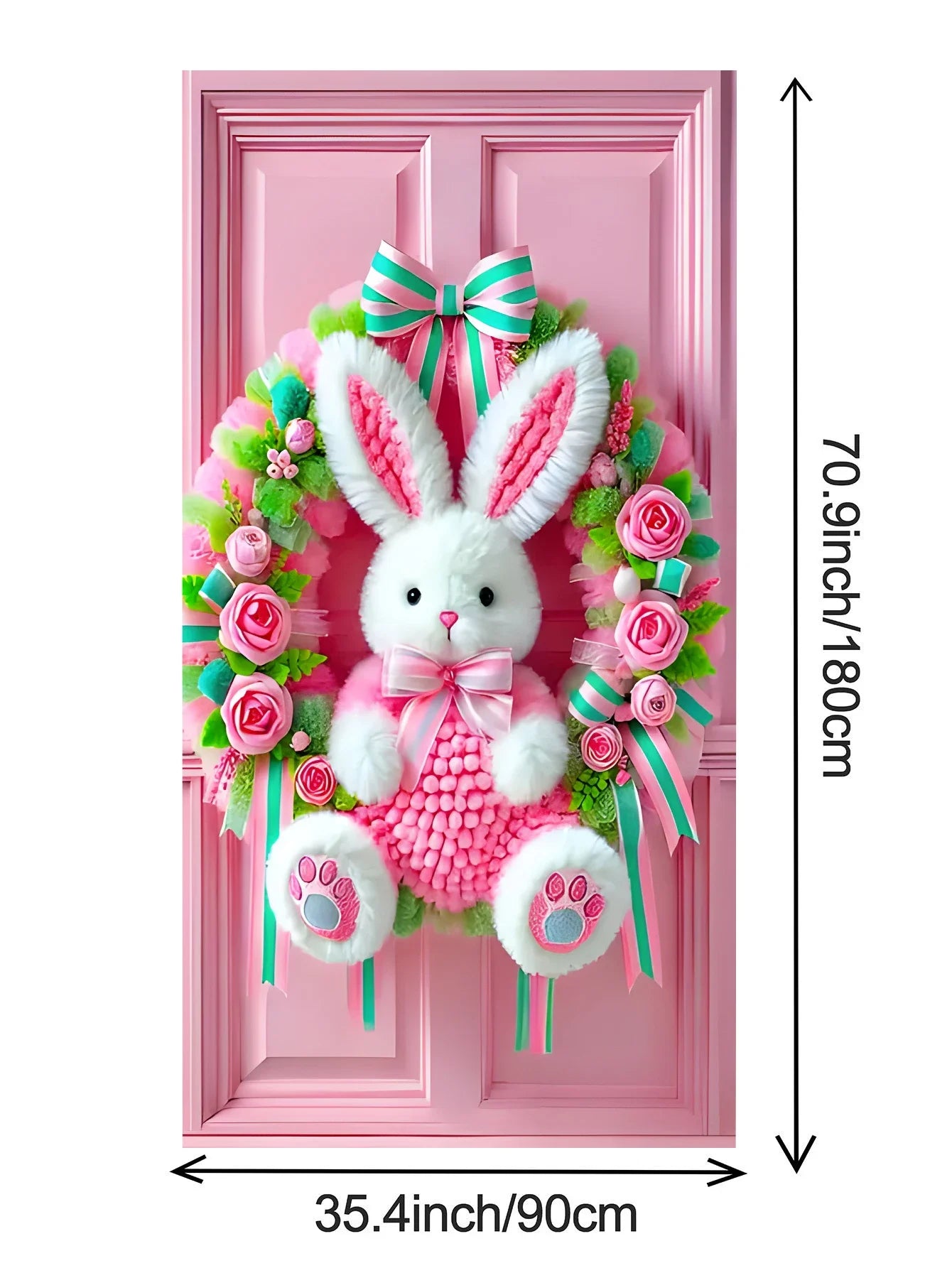 Easter Door Cover Decoration Plush Rabbit Wreath Easter Egg Coloured Ribbon Background Indoor Outdoor Porch Banner Party Supply