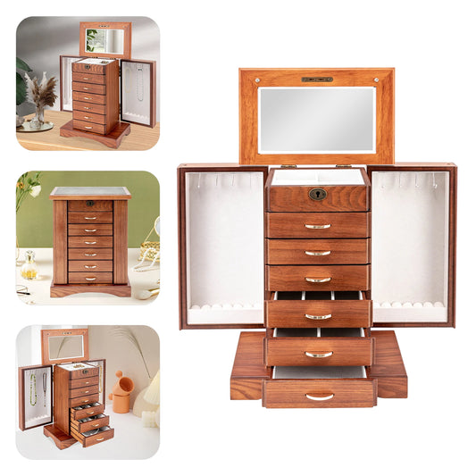 Sichuan Walnut Jewelry Box 7 Layer MDF With Lock Lining