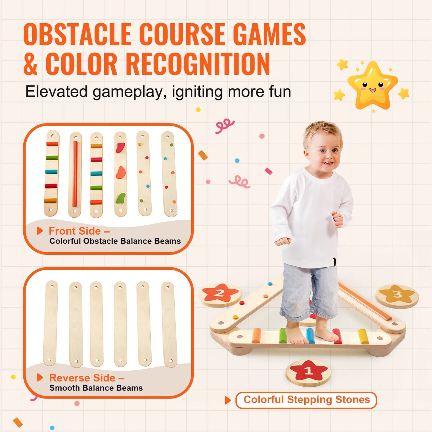 SucceBuy Balance Beam Stepping Stones Wooden Toddler Boards