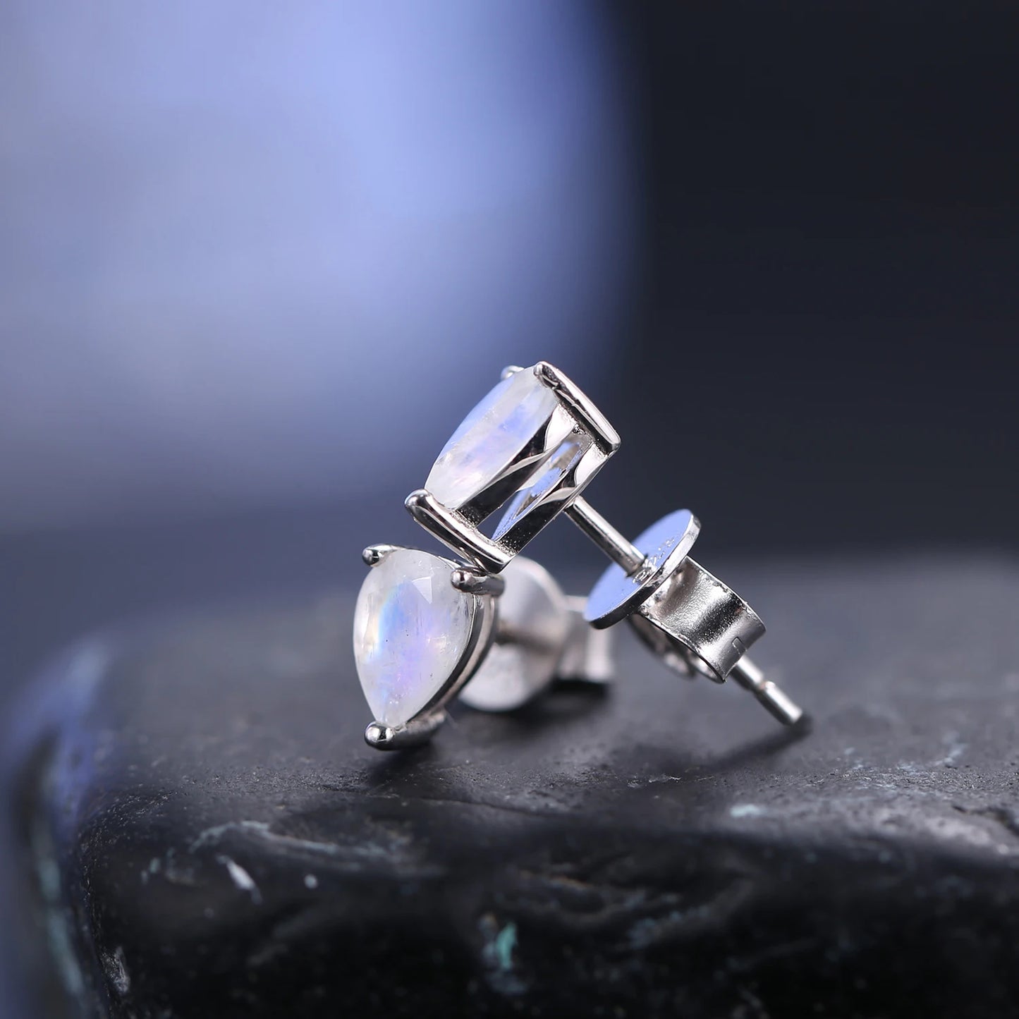 GEM'S BALLET Pear Shape Moonstone Stud Earrings 925 Silver