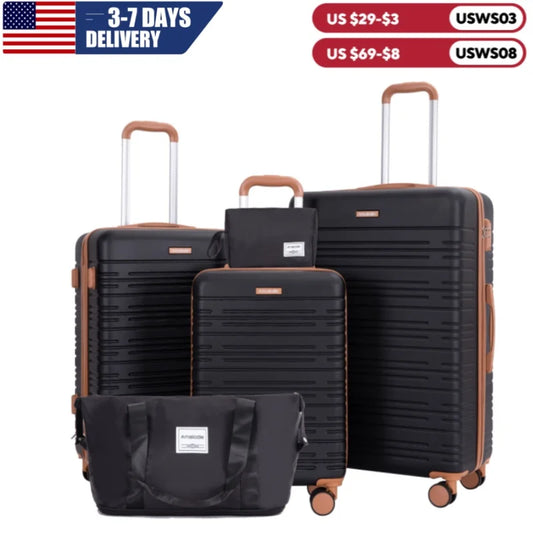 Amalodie 5 Piece Luggage Set Hardside Spinner TSA Lock