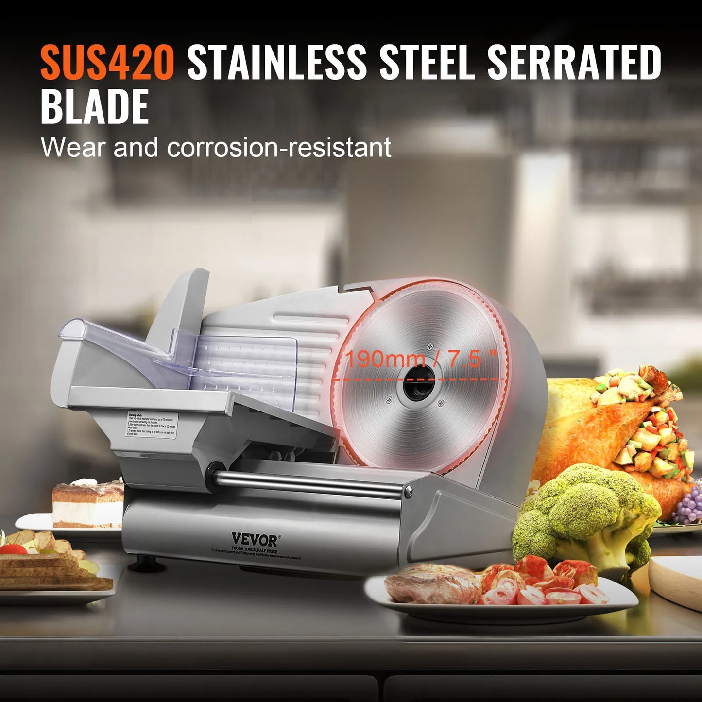 Vevor Meat Slicer Electric Deli Slicer Adjustable Thickness