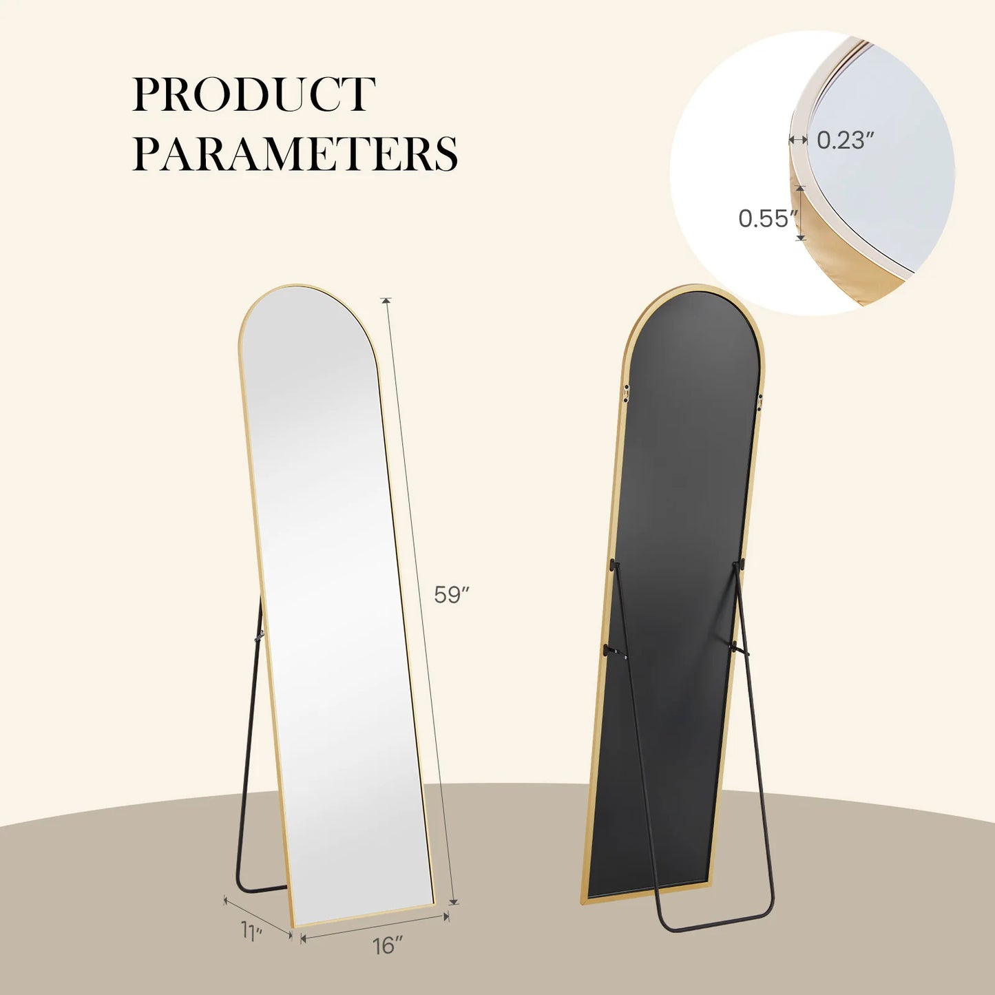 JHK Full Body Wall Mirror Aluminum Frame For Bedroom