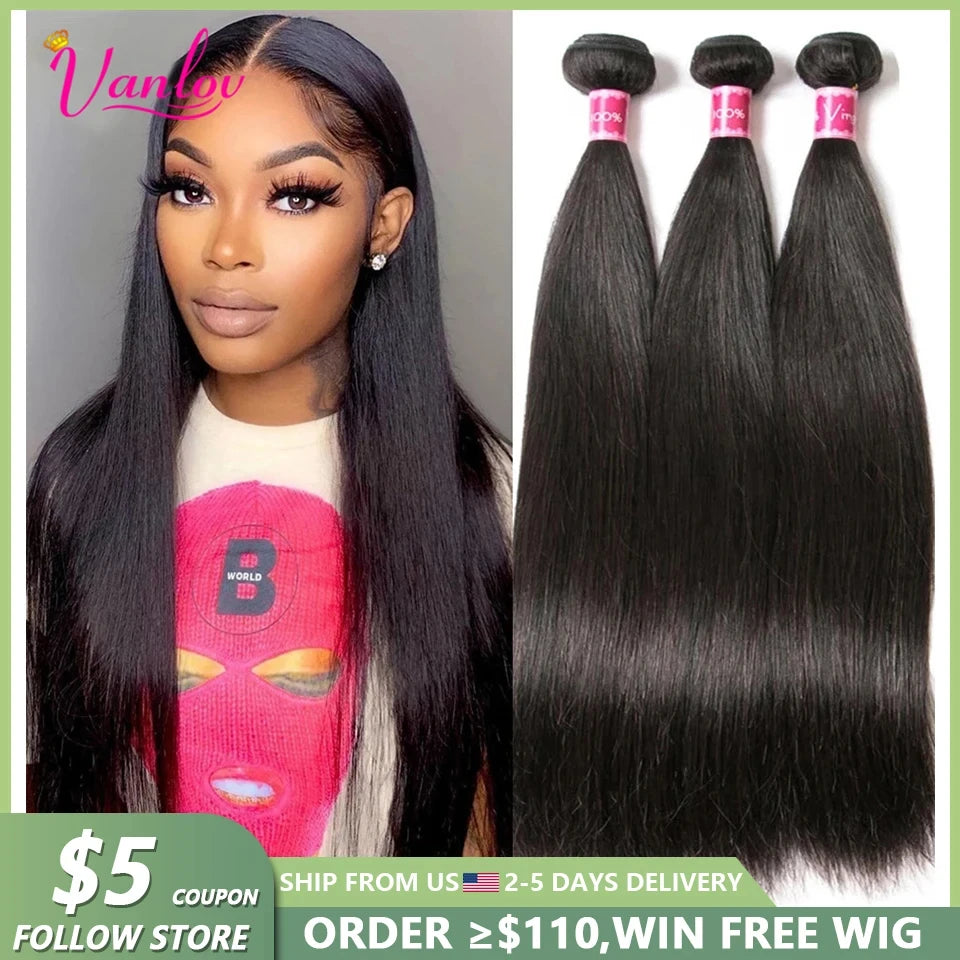 Vanlov Brazilian Straight Human Hair Weave Bundles Remy Hair