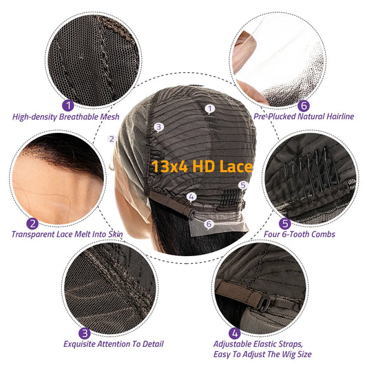 Remy Brazilian Virgin HD Lace Front Wig Body Wave Lace Frontal Preplucked 200 Density