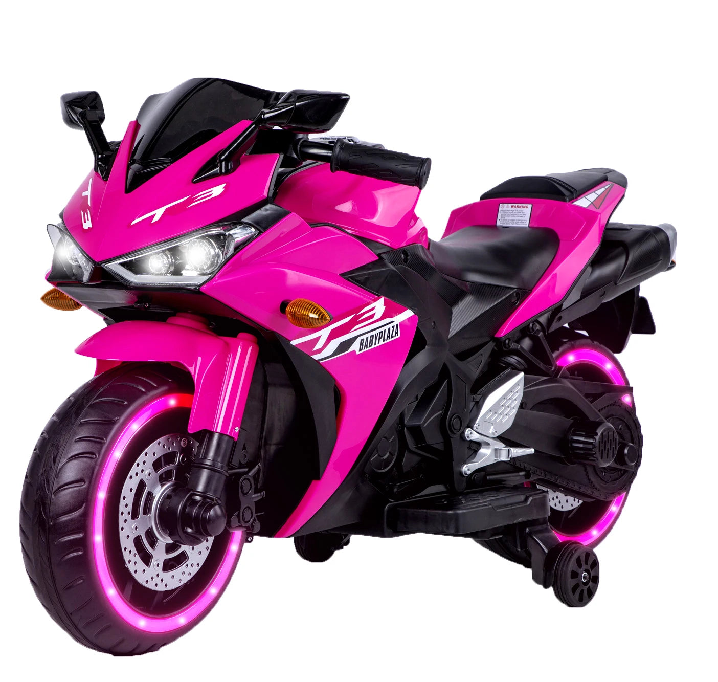 Kids Electric Motorcycle w/ Training Wheels & Manual Throttle for 3-6 Years Boys Girls Light-Up Wheels Ride-On Bike Toy Gift 