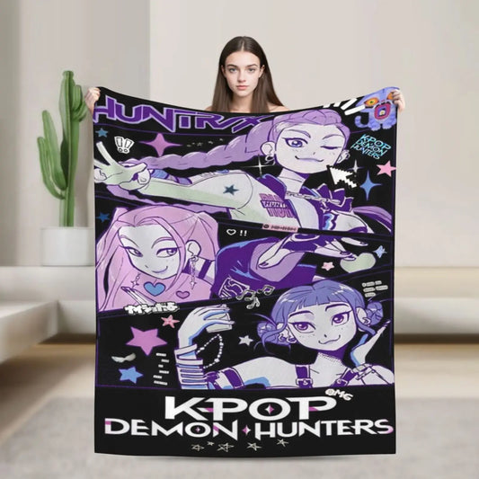 Huntrix Cozy Flannel Blanket Demon Hunter Anime Gift Fans