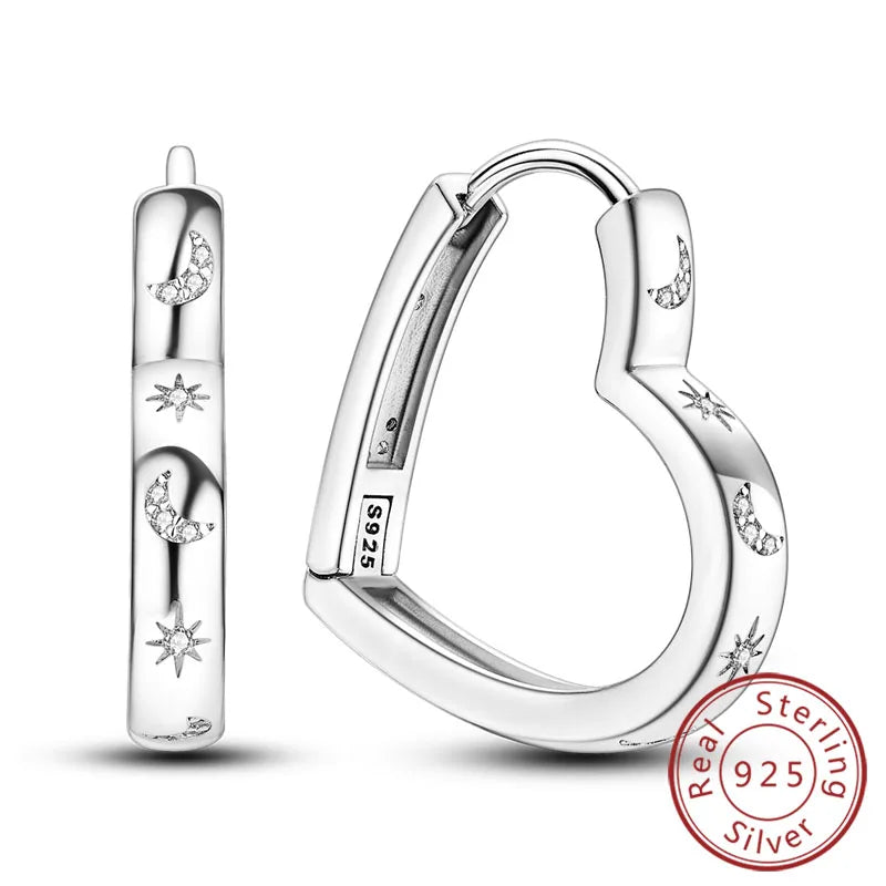 925 Sterling Silver Hoop Earrings Square Circle Heart