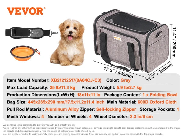 SucceBuy Pet Carrier Backpack With Wheels Telescopic Handle