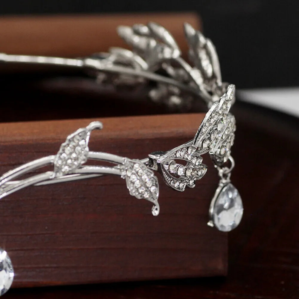 ZhejiangHign-concerned Rhinestone Leaf Tiara Headband Bridal