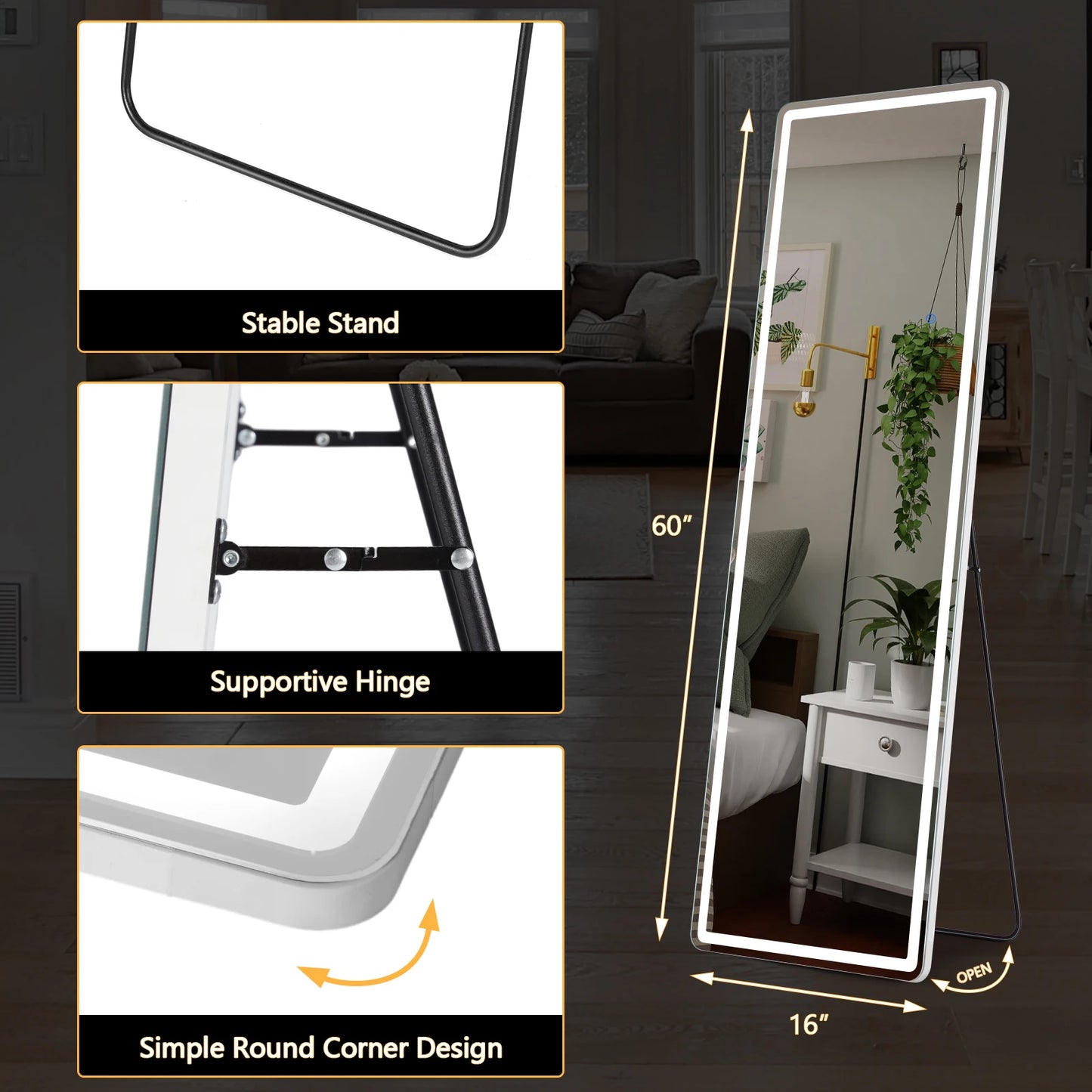JHK Full Body Wall Mirror Aluminum Frame For Bedroom