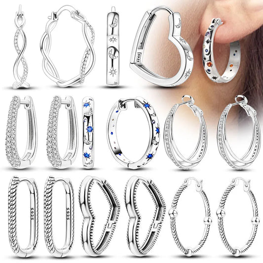 925 Sterling Silver Hoop Earrings Square Circle Heart