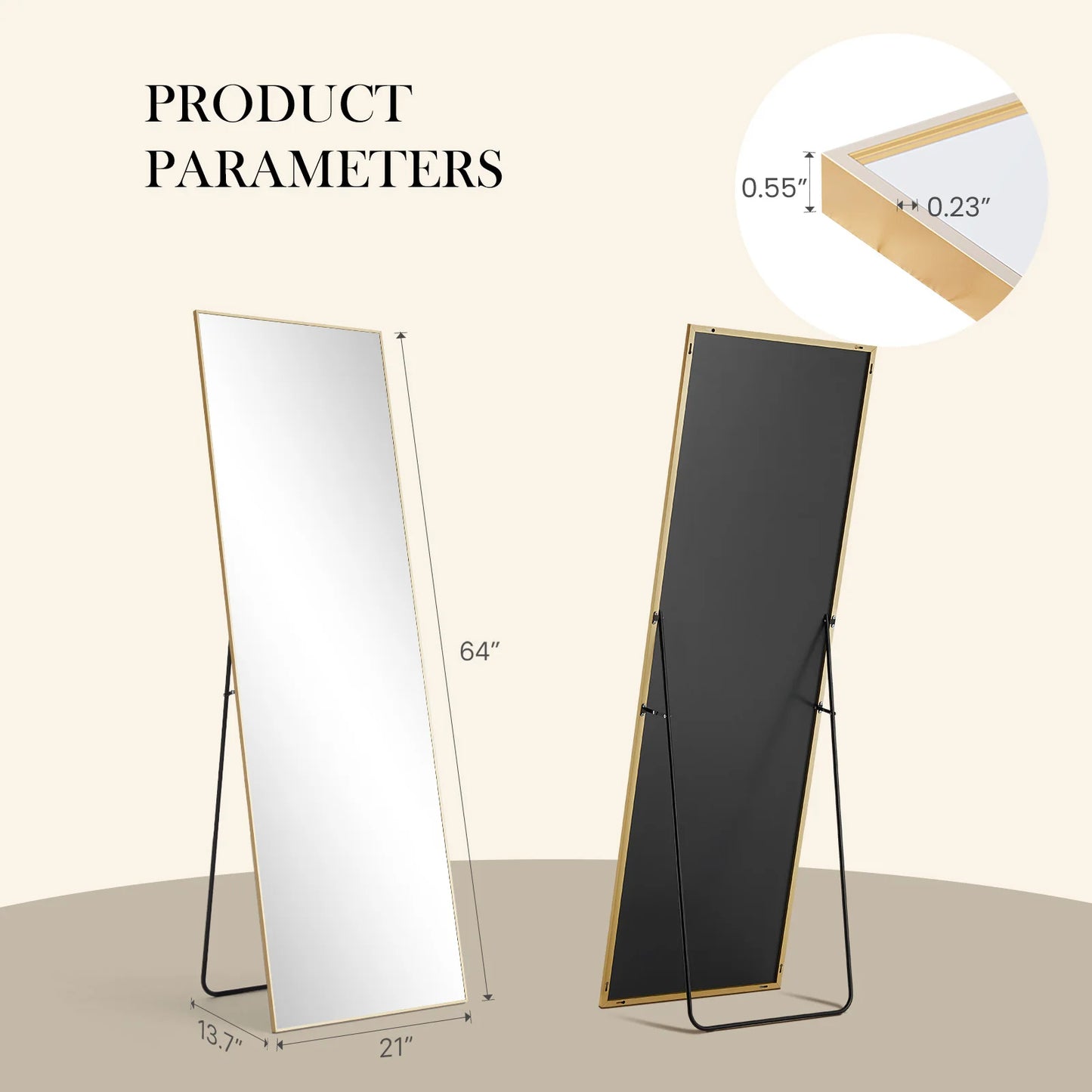 JHK Full Body Wall Mirror Aluminum Frame For Bedroom