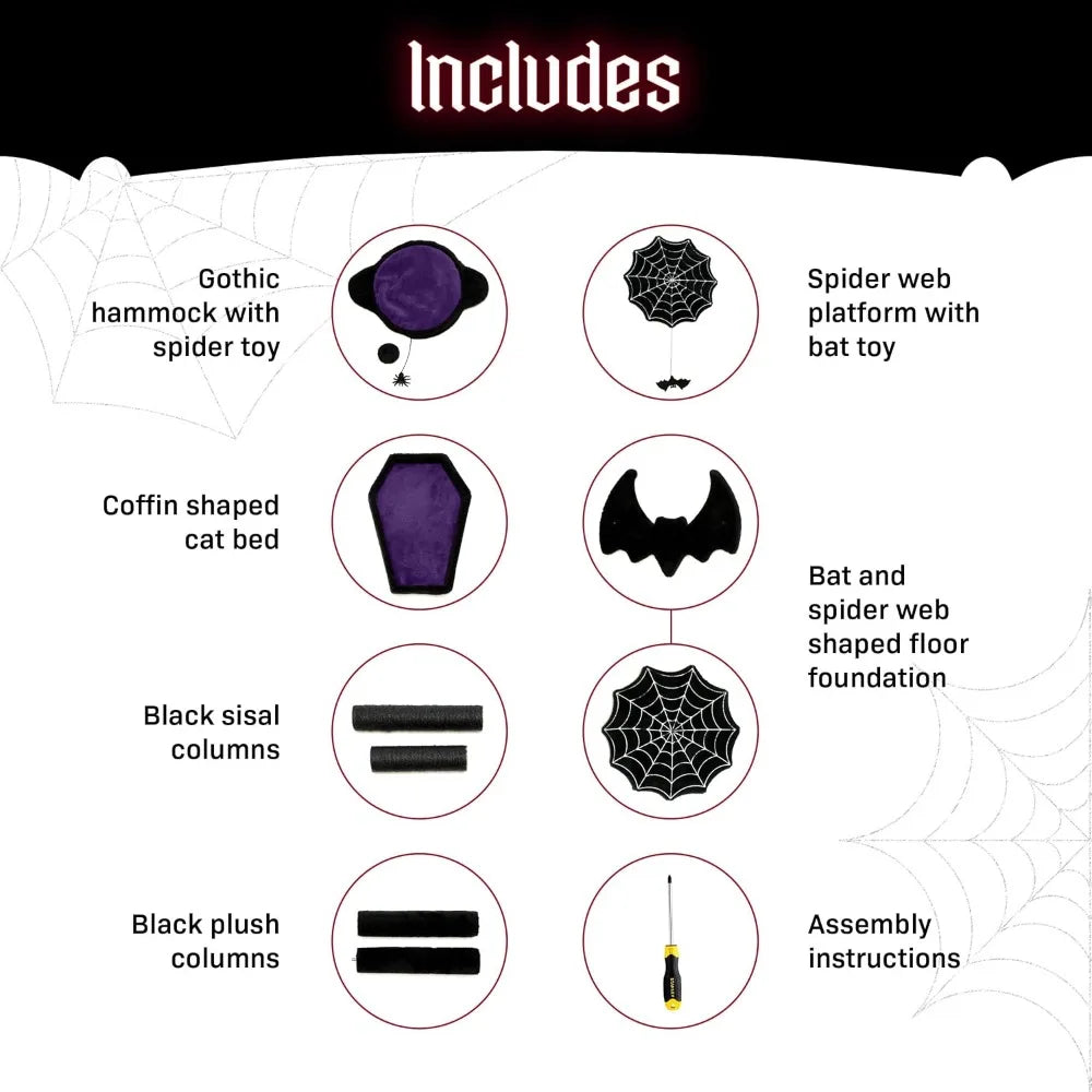 XMSJ Gothic Cat Tree With Coffin Bed Hammock Toys Indoors