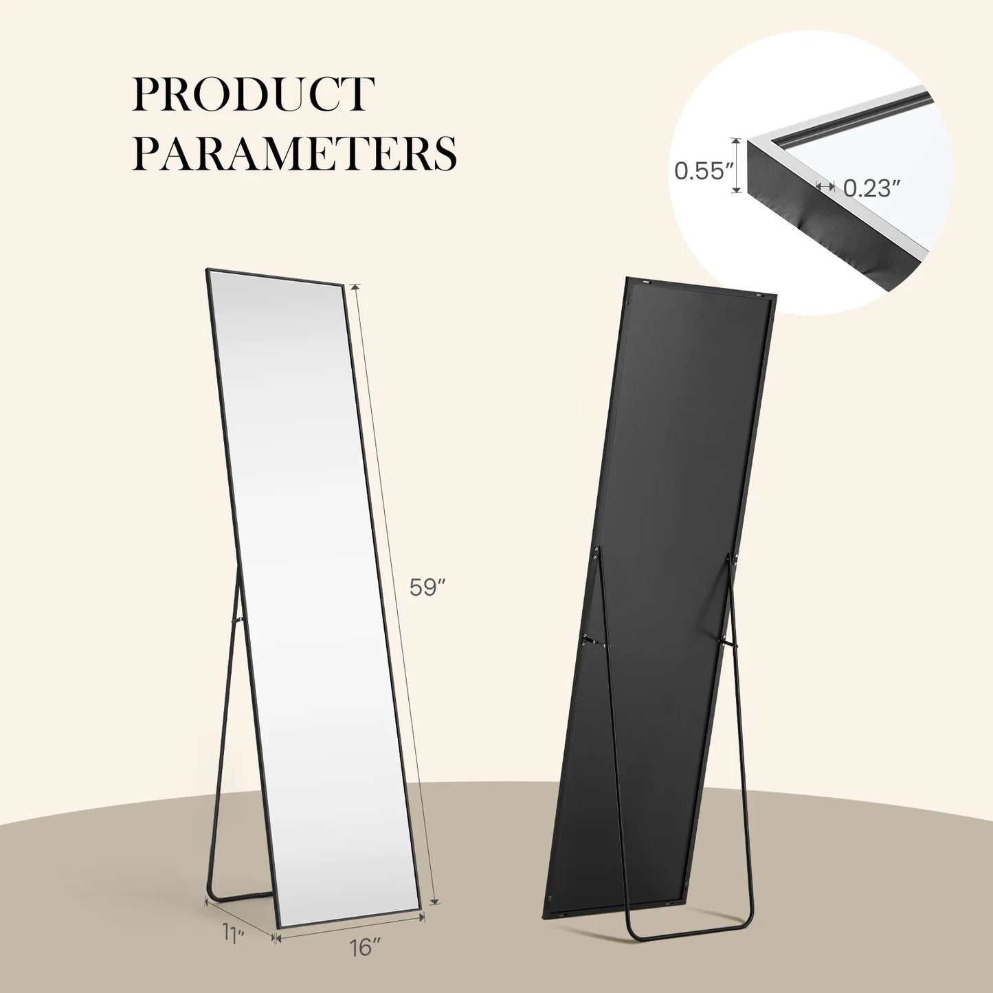 JHK Full Body Wall Mirror Aluminum Frame For Bedroom