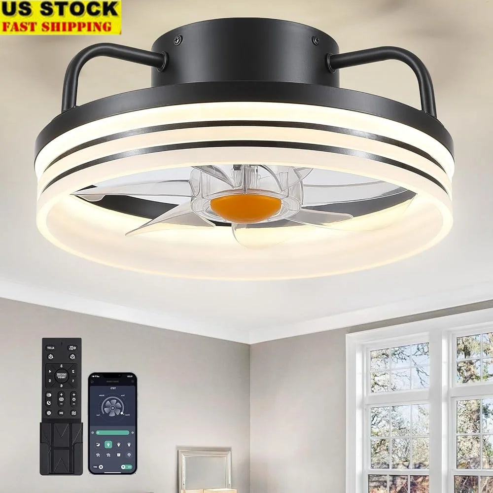 XMSJ Bladeless Ceiling Fan With Lights Remote Control LED