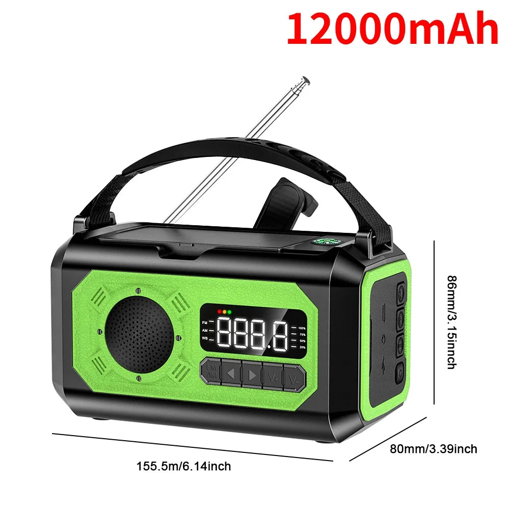 MUQZIC 12000mAh Solar Portable Emergency Radio With Light