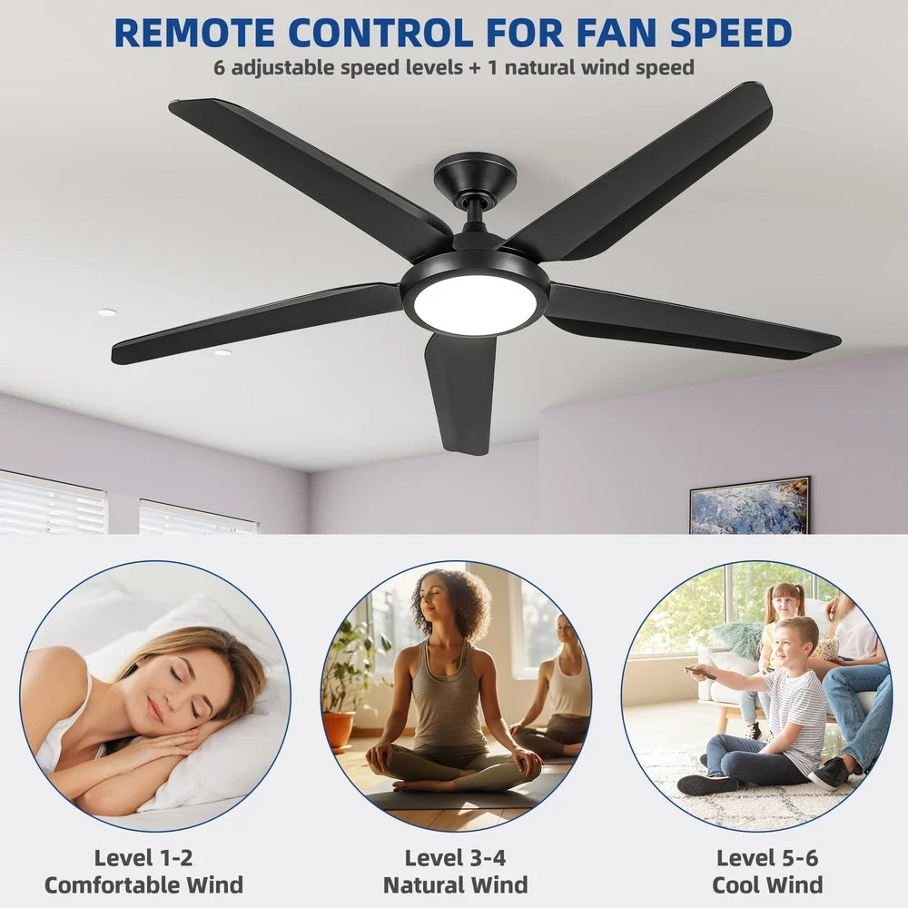 XMSJ Silent 5 Blade Ceiling Fan With Remote Light Energy