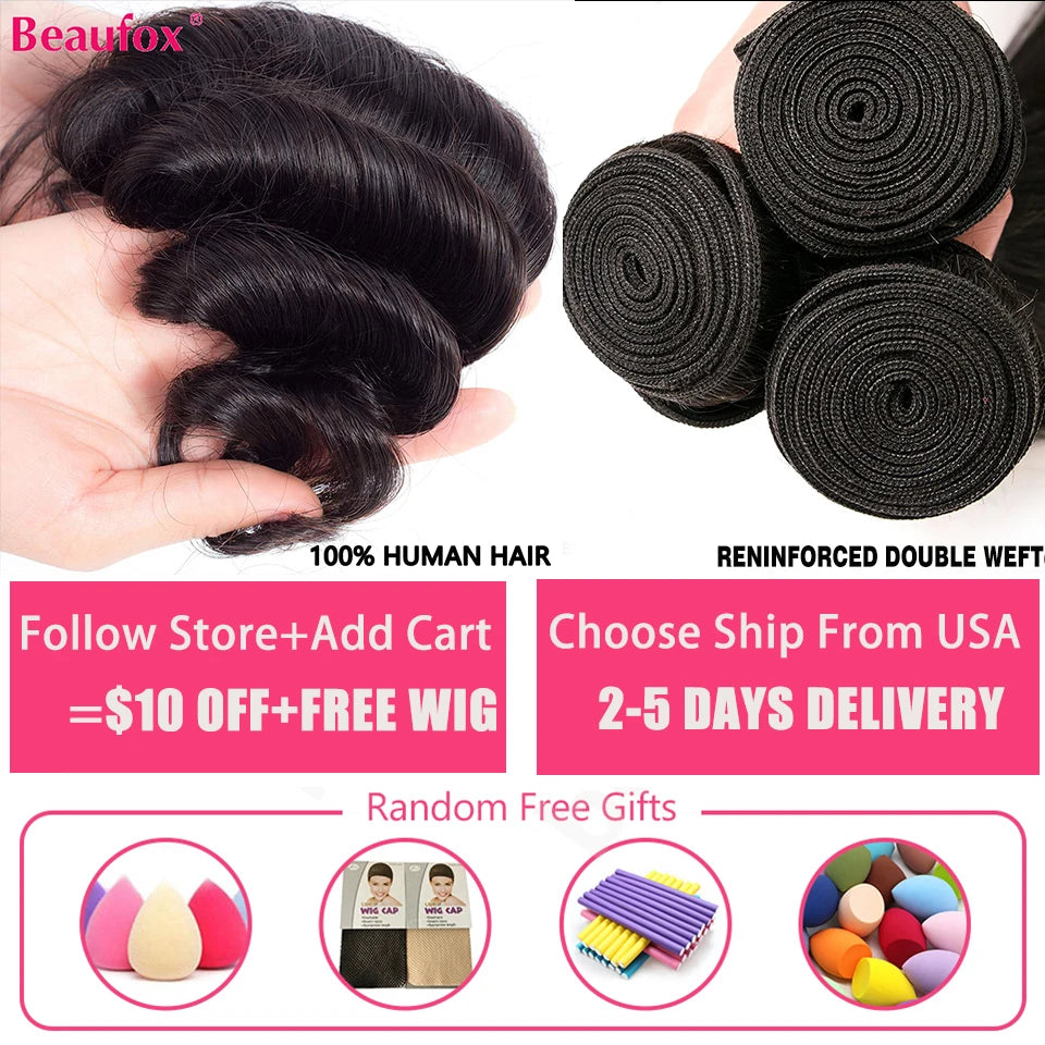 Beaufox Loose Wave Indian Hair Bundles Weave Remy Extensions
