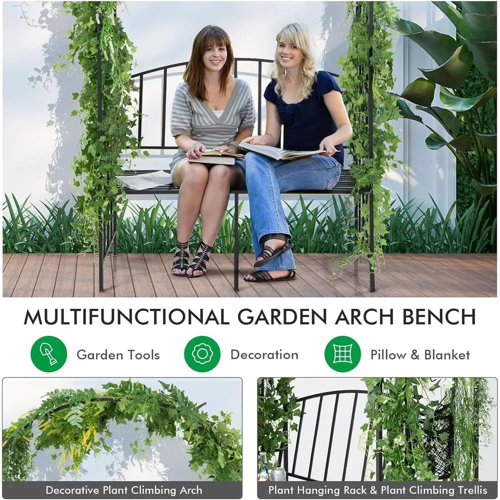 Garden Arch With Bench Heavy Duty Steel Arbor Outdoor Trellis And Storage Bag