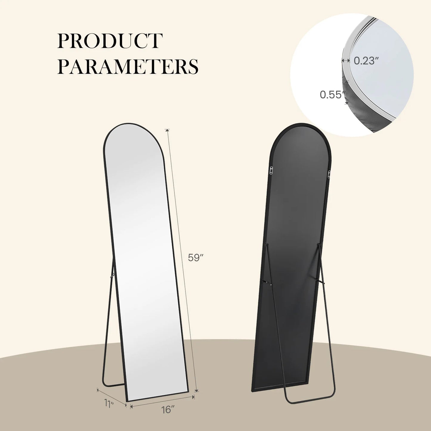 JHK Full Body Wall Mirror Aluminum Frame For Bedroom