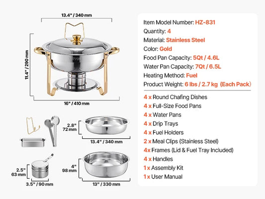 Succebuy Stainless Steel Chafing Dish Buffet Set 4 Pans