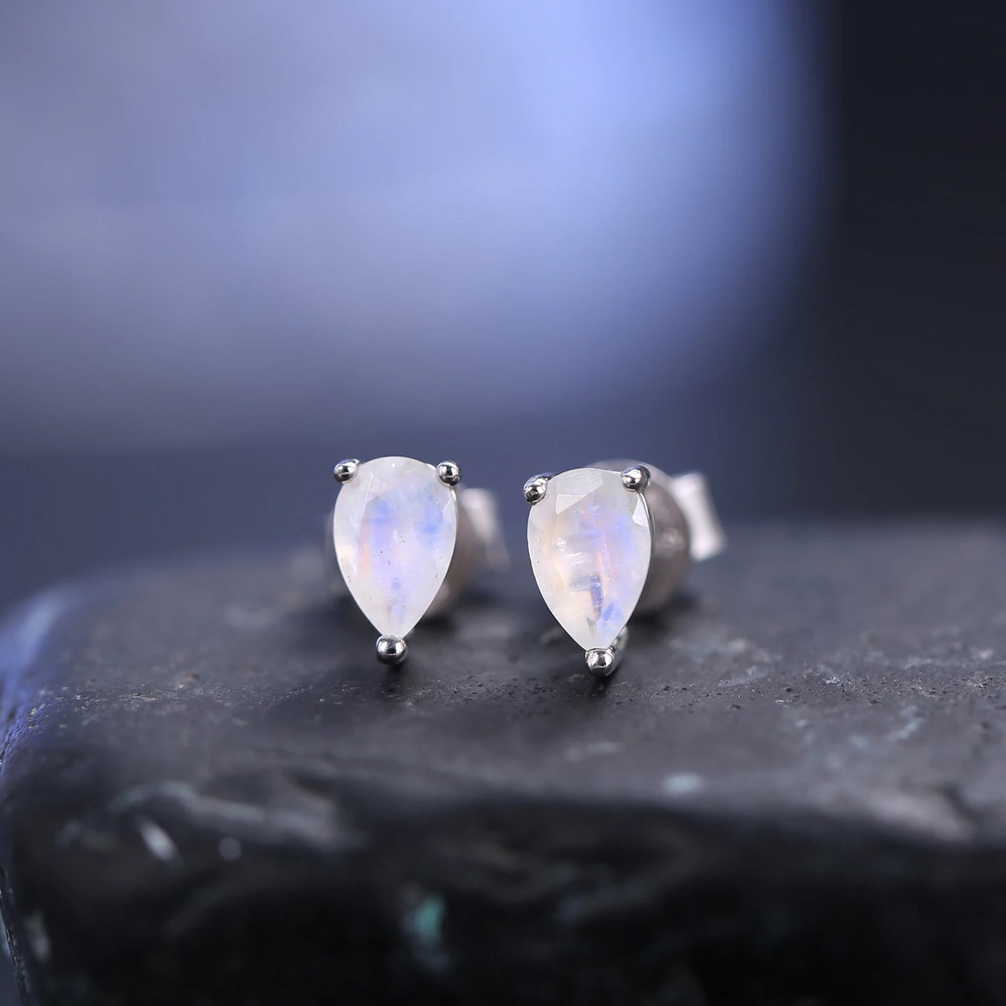 GEM'S BALLET Pear Shape Moonstone Stud Earrings 925 Silver