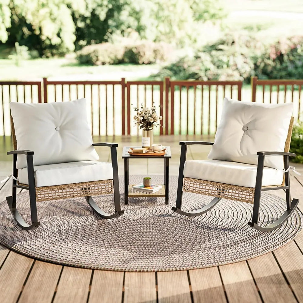 ANGDUO Patio Set Rocking Chairs Coffee Table Garden
