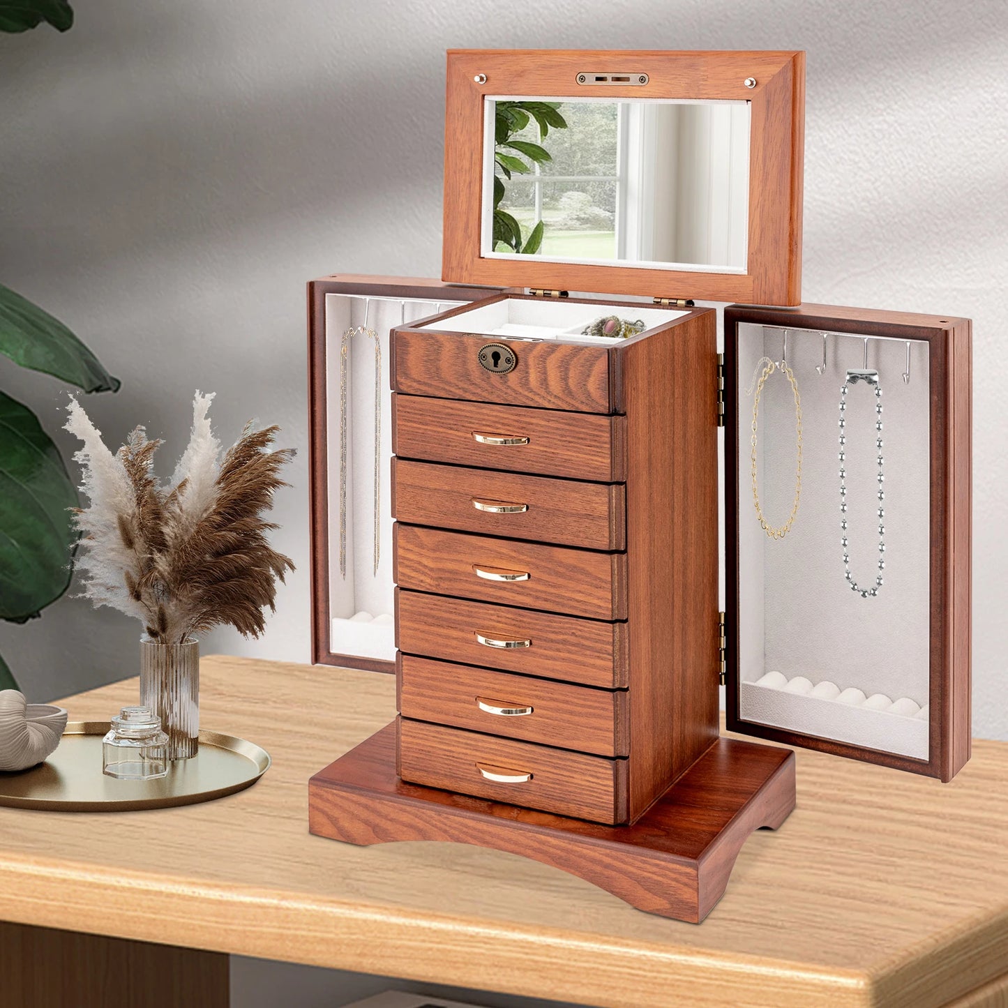 Sichuan Walnut Jewelry Box 7 Layer MDF With Lock Lining