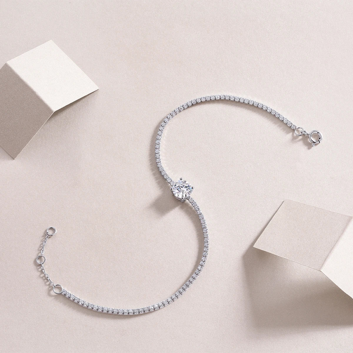 JIUZUAN Moissanite Bracelet 925 Silver 18K Gold Plated Gift