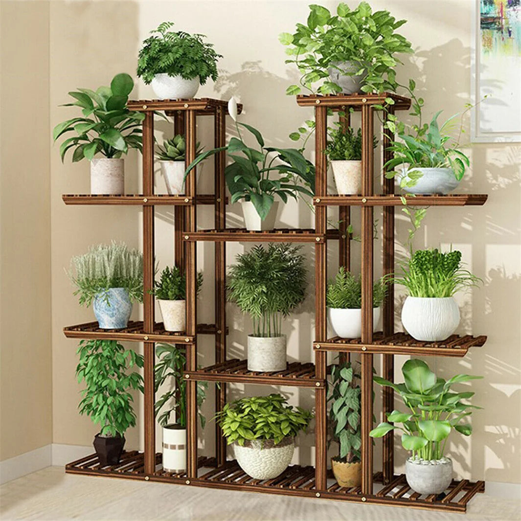 Hign-concerned 11 Tier Wood Plant Stand Natural Pine Rack