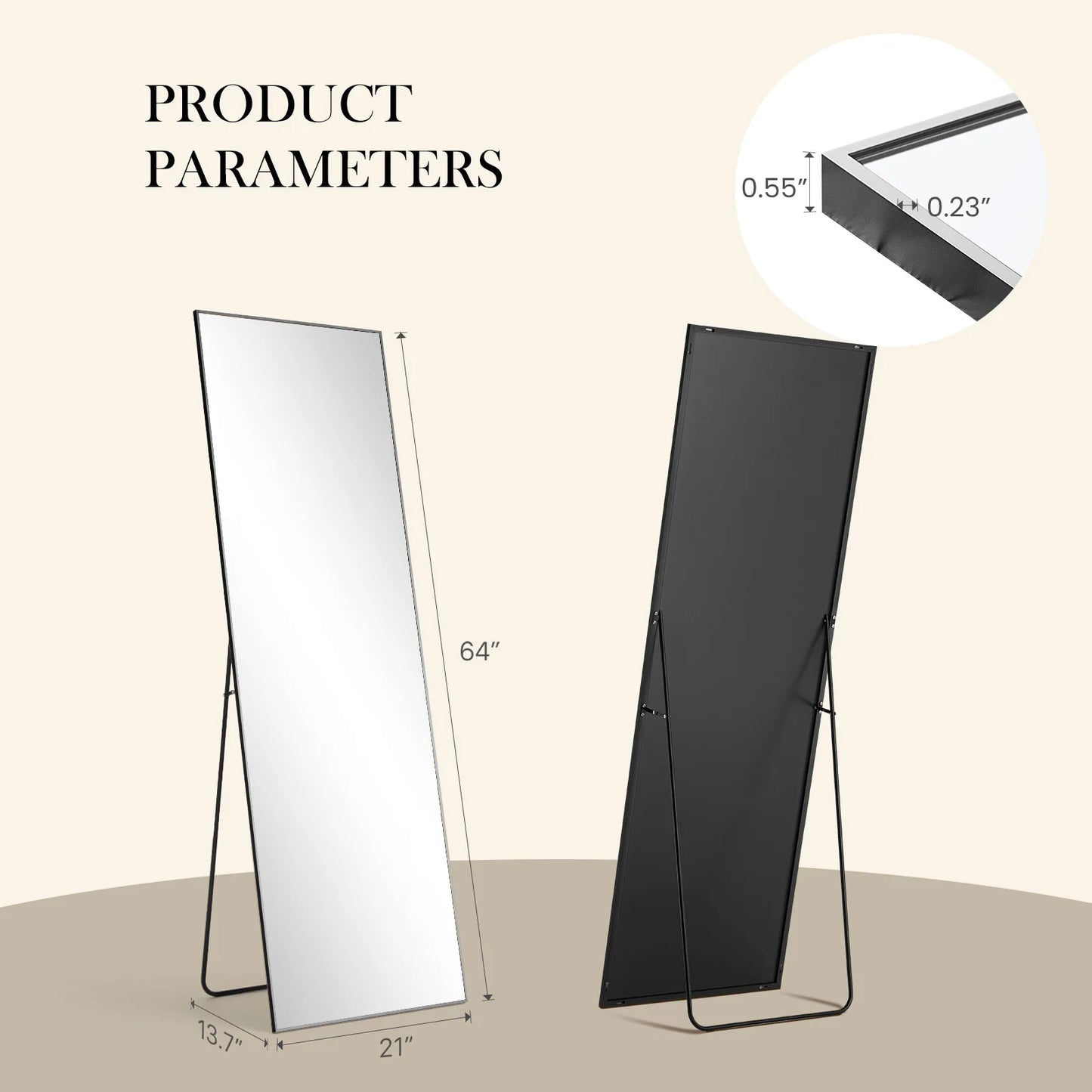 JHK Full Body Wall Mirror Aluminum Frame For Bedroom
