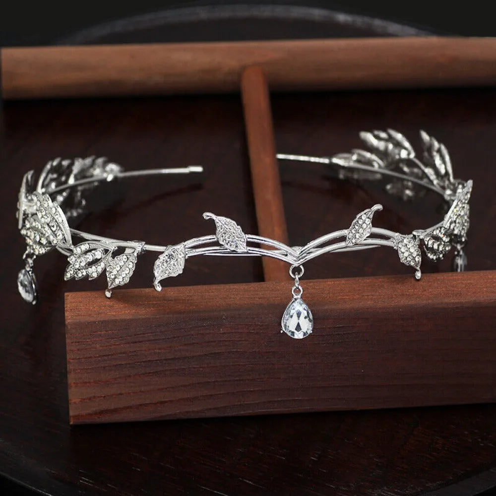 ZhejiangHign-concerned Rhinestone Leaf Tiara Headband Bridal