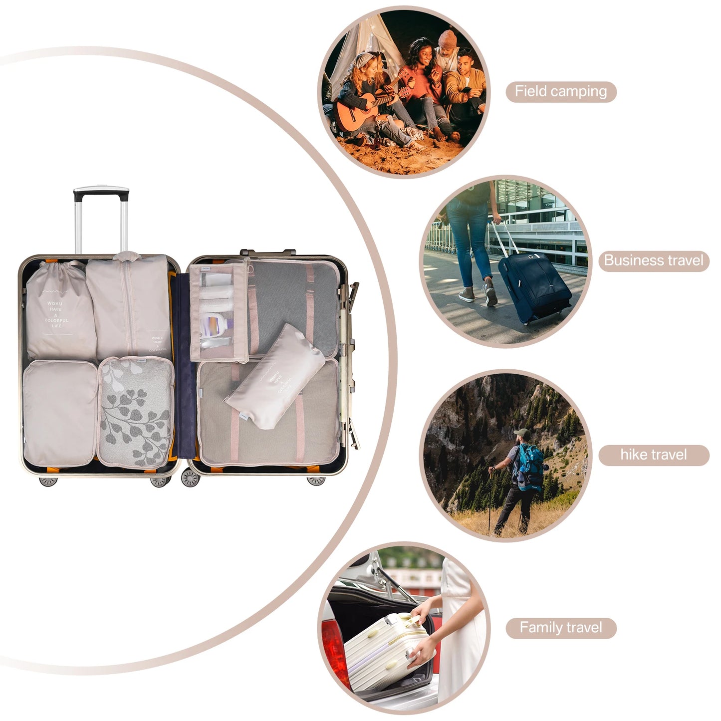 Travel Packing Cubes Organizer Set Waterproof With Shoe Bag