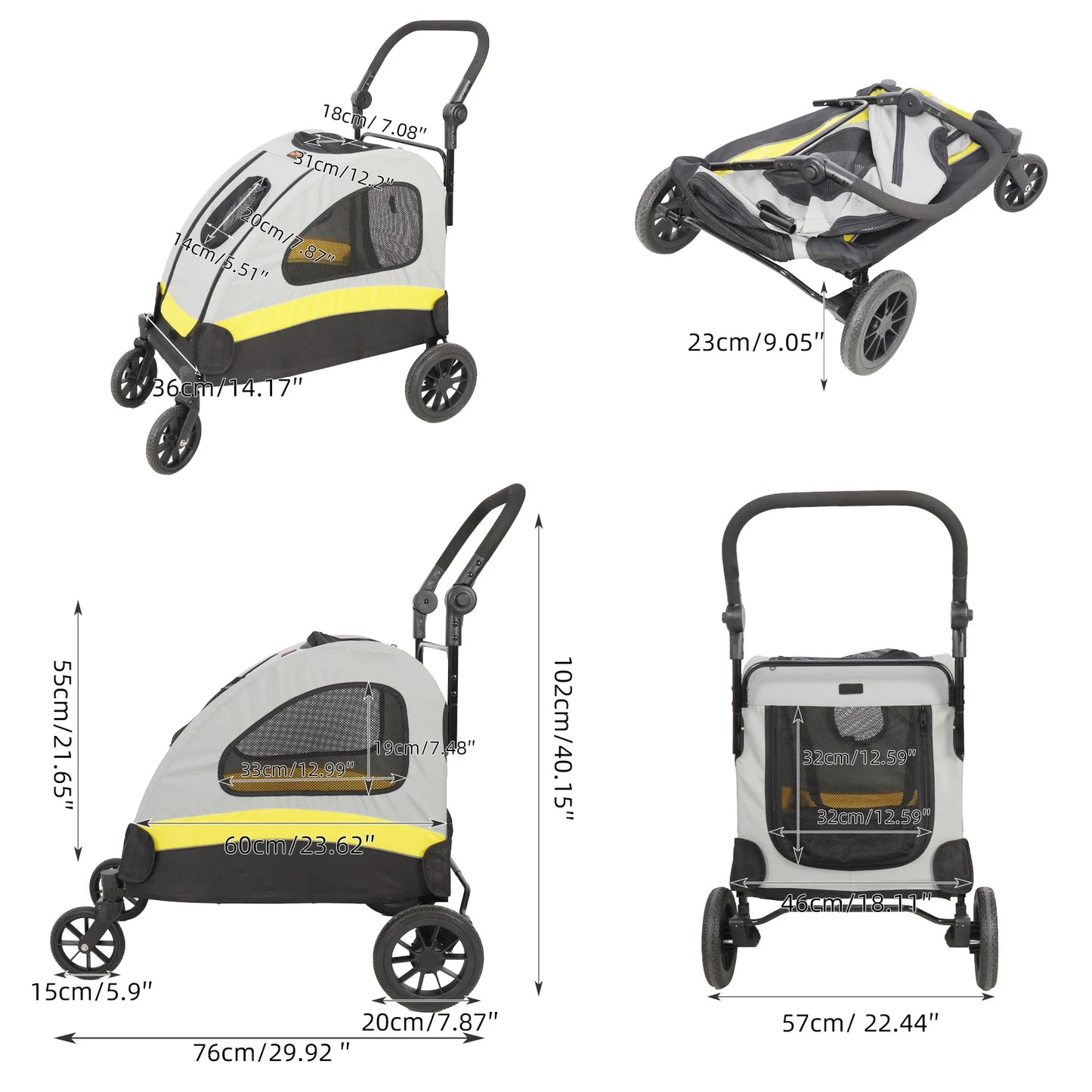 Foldable Four Wheel Dog Stroller Pram Travel Jogger Wagon