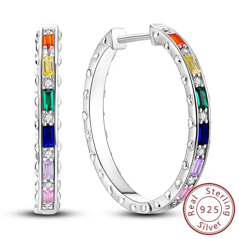 925 Sterling Silver Hoop Earrings Square Circle Heart