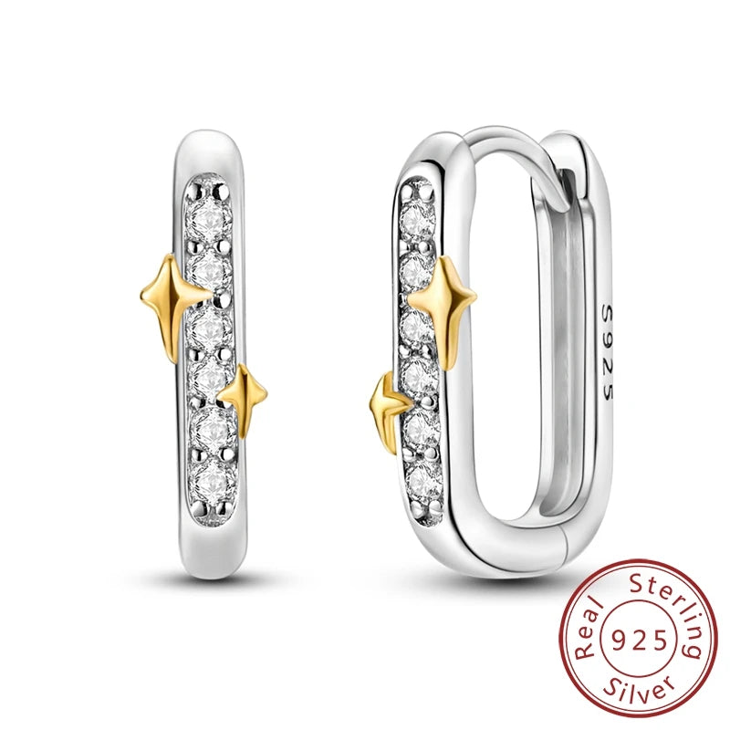 925 Sterling Silver Hoop Earrings Square Circle Heart